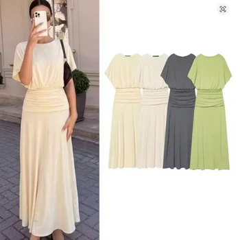 Women's Dress 2026 Summer New High-End Draped Elegant Party Dinner High-Street Casual Fashion Modest Long Dress
