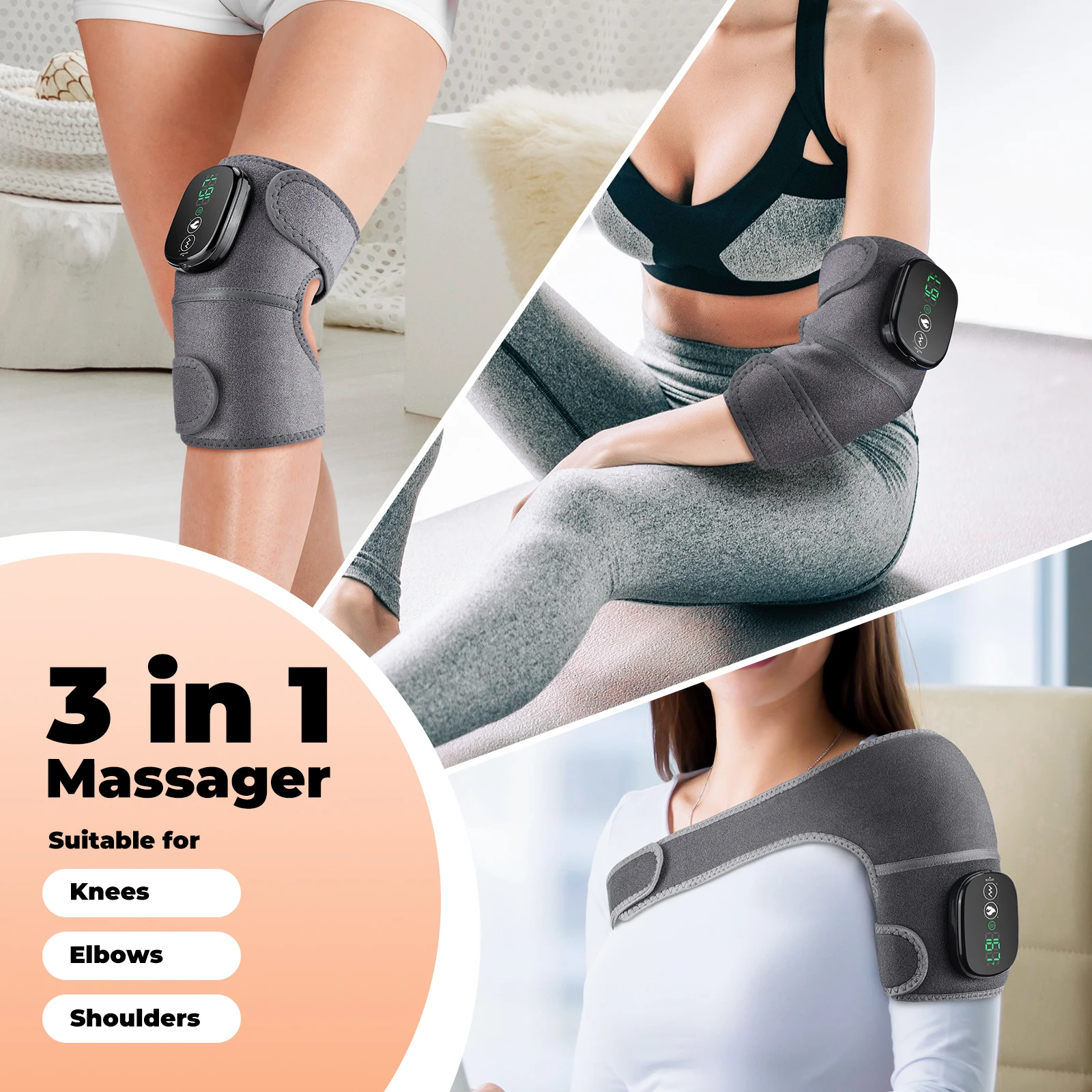 Vibration Massage Knee Pad Heating Support Belt 3-In-1 Shoulder Knee Elbow Calf Fatigue Relief Hot Compress Machine Massager Pad