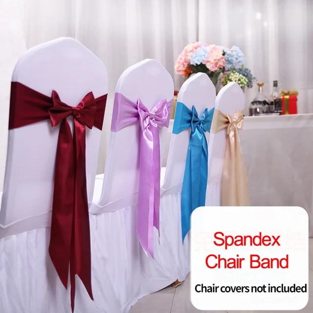 25pcs Satin Spandex Chair Cover Band Ribbons Chair Tie Backs for Party Banquet Decor Wedding Decoration Knot Chair Sashes