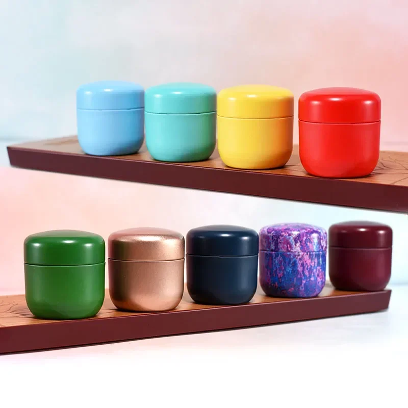Portable Small Tin Can Business Trip Tinplate Tea Storage Jar Round Sealed Tea Packaging Box Household