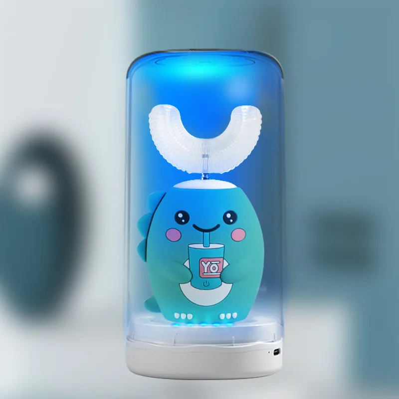 Escova de Dentes Elétrica Sônica para Crianças e Adultos Smart Silicone Tooth Brushes Luz Azul Recarregável em Forma de u 360 ° Automático