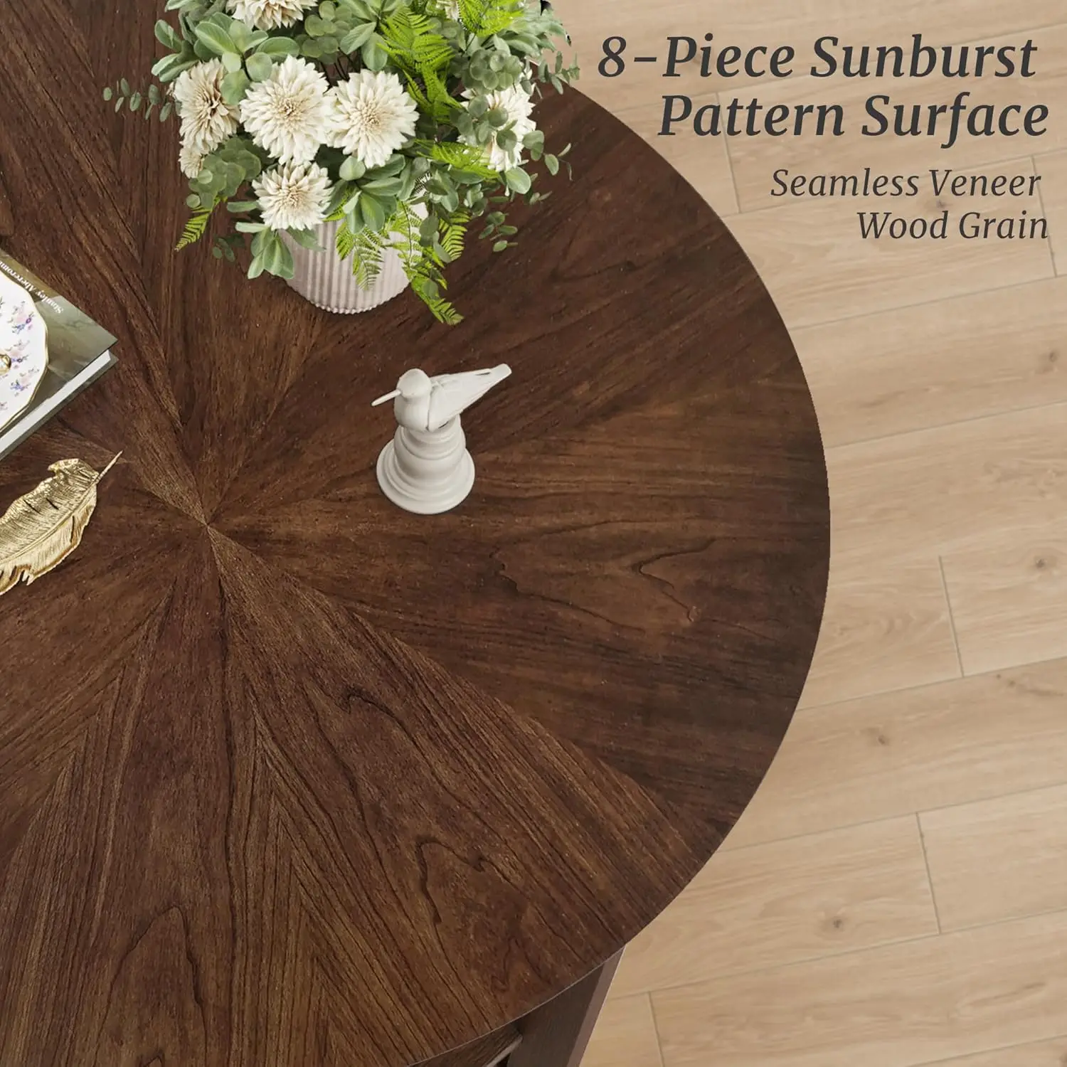 Round Coffee Table,35"Rustic Modern Circle Coffee Tables with 2-Tier Storage Shelf,Wood Coffee Table for Living Room,Dark Walnut