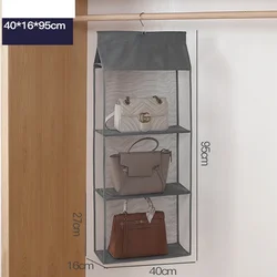 Closet Handbag Hanging Organizer with Clear Pockets and Hanger - 1PC (Gray M)