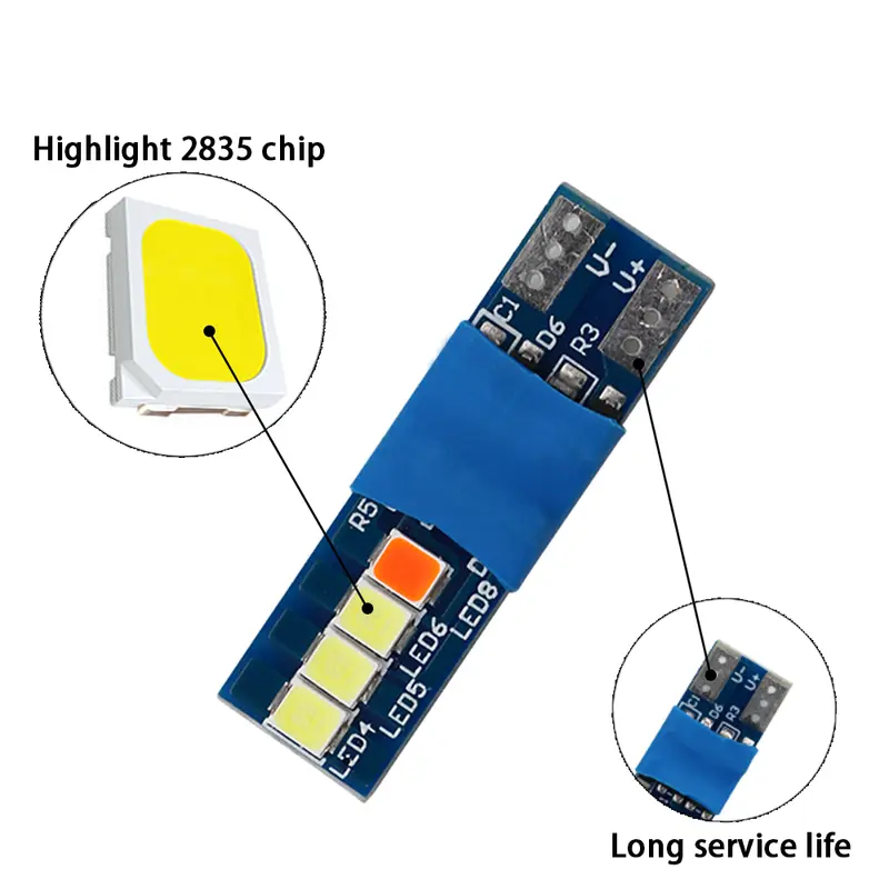 2pcs Canbus W5W T10 8smd 2835 Auto Wedge Light Car Interior Reading Lamp No Error Door Parking Bulb Blue Yellow Pink to white - Image 5
