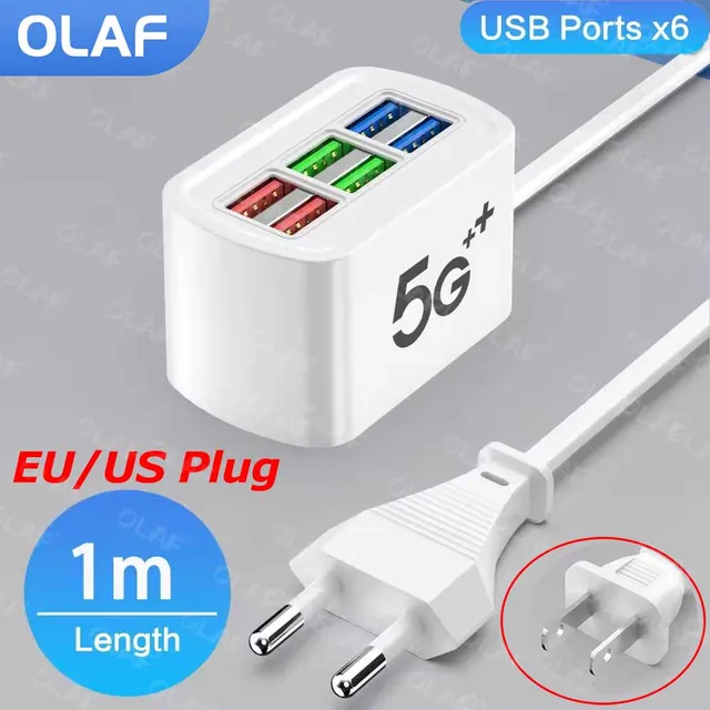 6 Port Multiport Charger Station Universal Power Strip Desktop Fast Charging Station USB HUB Adapter Socket For iPhone Samsung 1