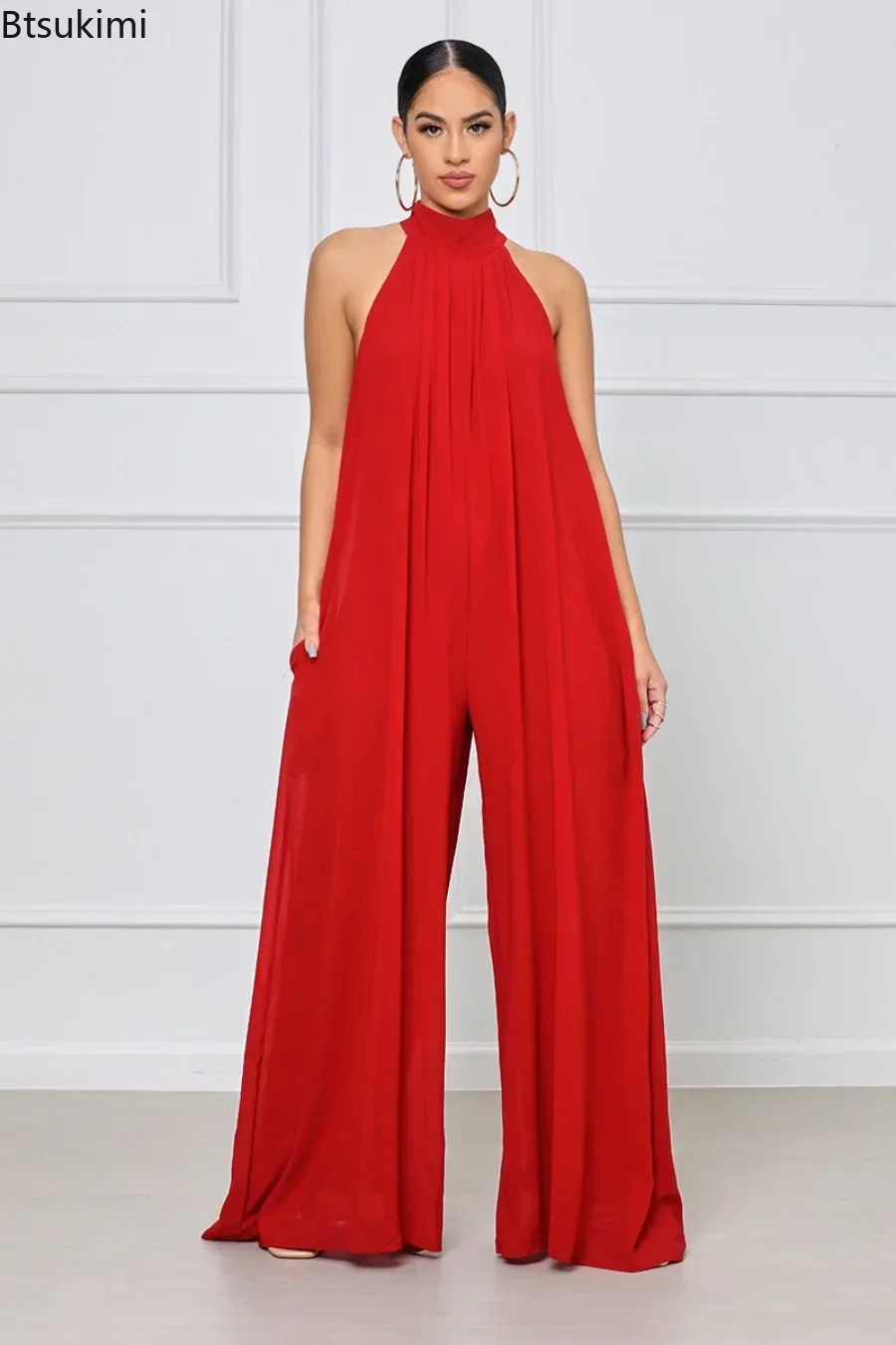 2025 Women Summer Sleeveless Chiffon Loose Jumpsuits Fashion