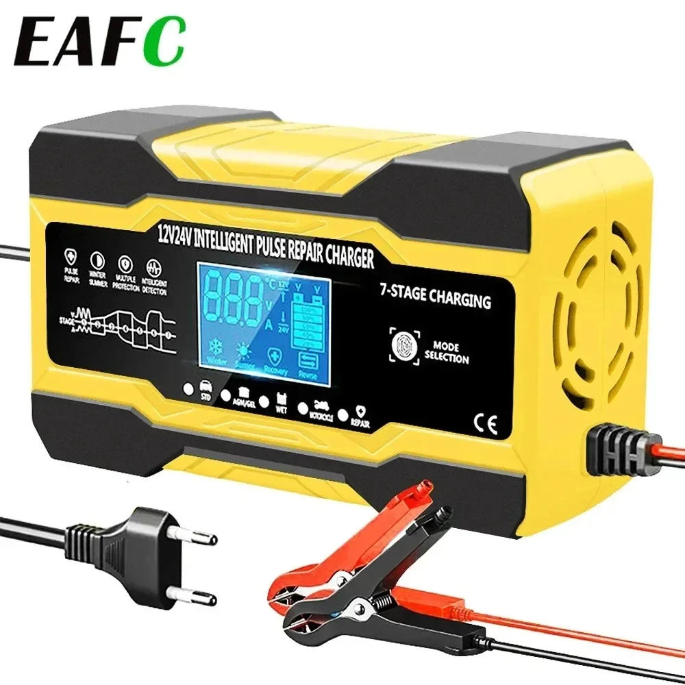 12V 10A/24V 5A Full Automatic Car Battery Charger 7-Stage Smart Fast Charging Pulse Repair For AGM GEL WET Lead Acid LCD Display car battery charger