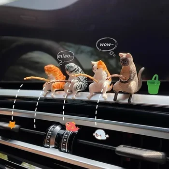 Gatto da pesca Decorazione interna per auto Resina carina con occhiali da tubo Specchietto retrovisore automatico Pendente Uscita aria per accessori auto