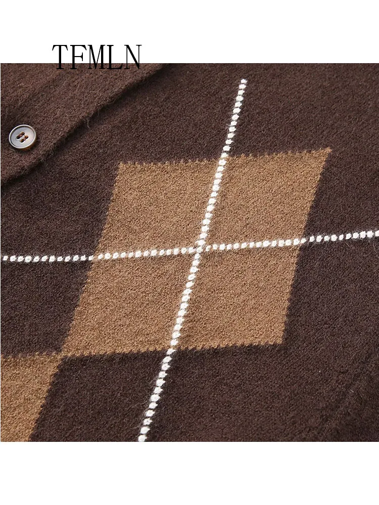 Causal Women's O-neck Cardigan Argyle Design Single Breasted Sweater Preppy Style Long Sleeve Cardigan Autumn Winter Clothes