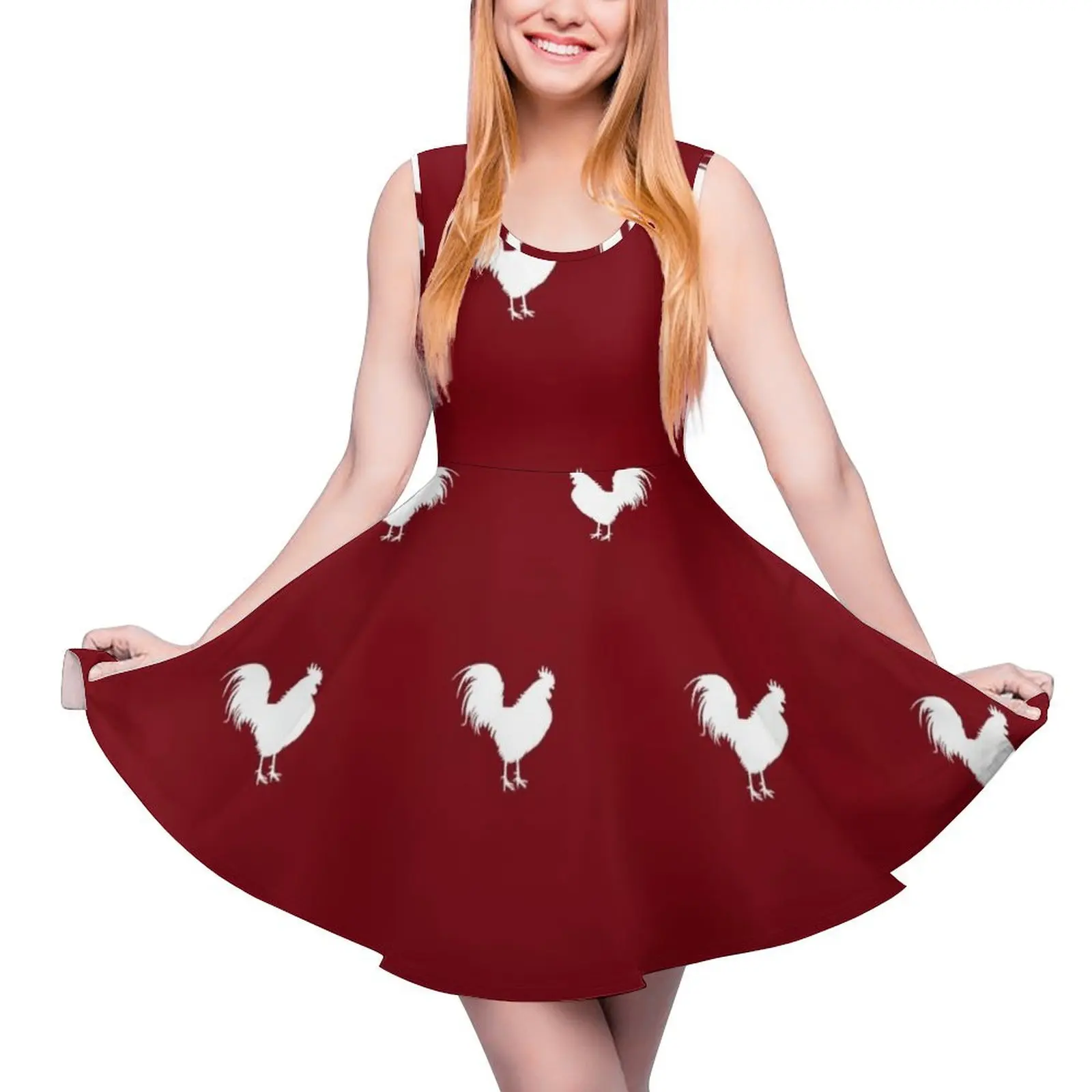 Rooster White Sleeveless Dress Womens summer dresses beach dress women clothes dresses for special events