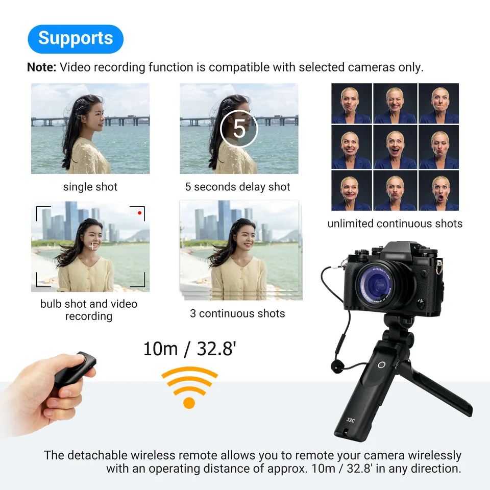 JJC Trépied De Prise De Vue Et Télécommande Pour Selfies Vlog Compatible Avec Fujifilm X-H2S X-S10 X-T200 X-T4 X-T3 X-T30III X100V Etc. Compatible Avec Les Appareils Photo Fuji RR-100 Avec Déclencheur