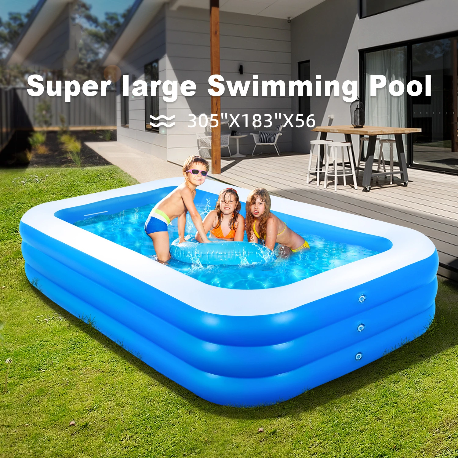 Blue,2.1m Above-Ground Swimming Pool Outdoor Inflatable Children and Adults Family Thickened Version Swimming Pool 