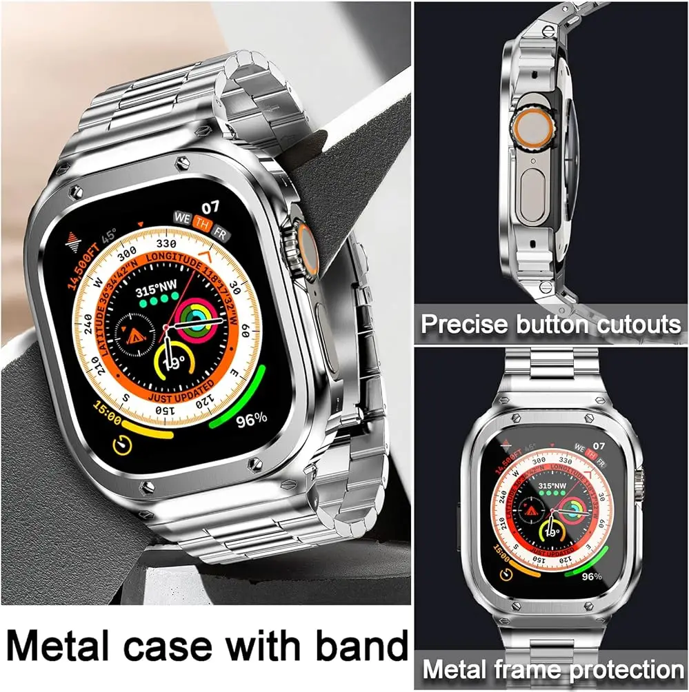 Stainless Steel Case+Strap For Apple Watch Band Ultra 2 49mm 44mm 45mm 40 41mm Bumper Cover iwatch Ultra series 9 8 6 SE 7 Strap