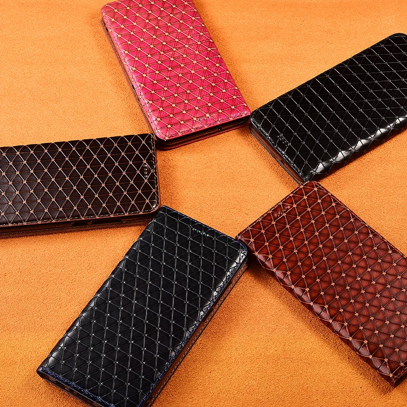 Genuine Leather Case for XiaoMi Poco C3 C31 X2 X3 GT Pro M5S m5 X3 NFC C40 India Rhombus Texture Cases Flip Cover