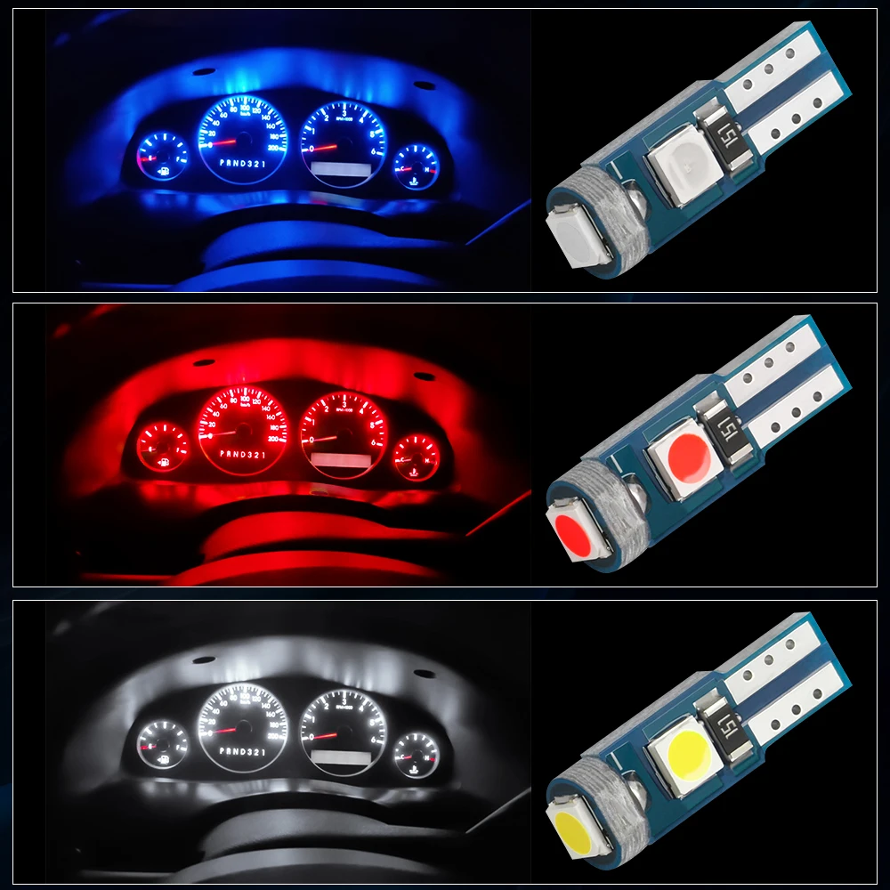 10X T5 Led Bulb W3W W1.2W Led Canbus Car Interior Lights Dashboard Warming Indicator Wedge Auto Instrument Lamp Yellow Red Blue