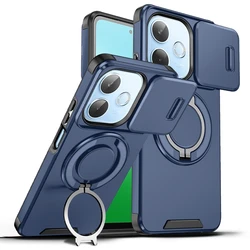 Slide Camera Protect Armor Phone Case with Magnet Holder Ring Cover for OPPO A5 Pro (LK-Blue)