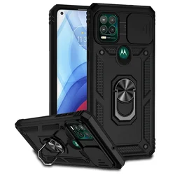 Slide Camera Protect Phone Case with Ring Holder Kickstand and Armor Cover - MotoG Stylus 5G 2021 (Black)