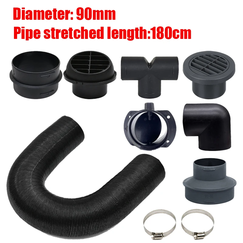 Air Diesel Heater 90mm Diameter 180cm Length Duct Pipe Tube Hose Outlet Exhaust Joiner Connector For Webasto Eberspaecher diesel heater exhaust pipe air diesel heater duct pipe air diesel heater diesel heater heater duct connector air heater exhaust connector