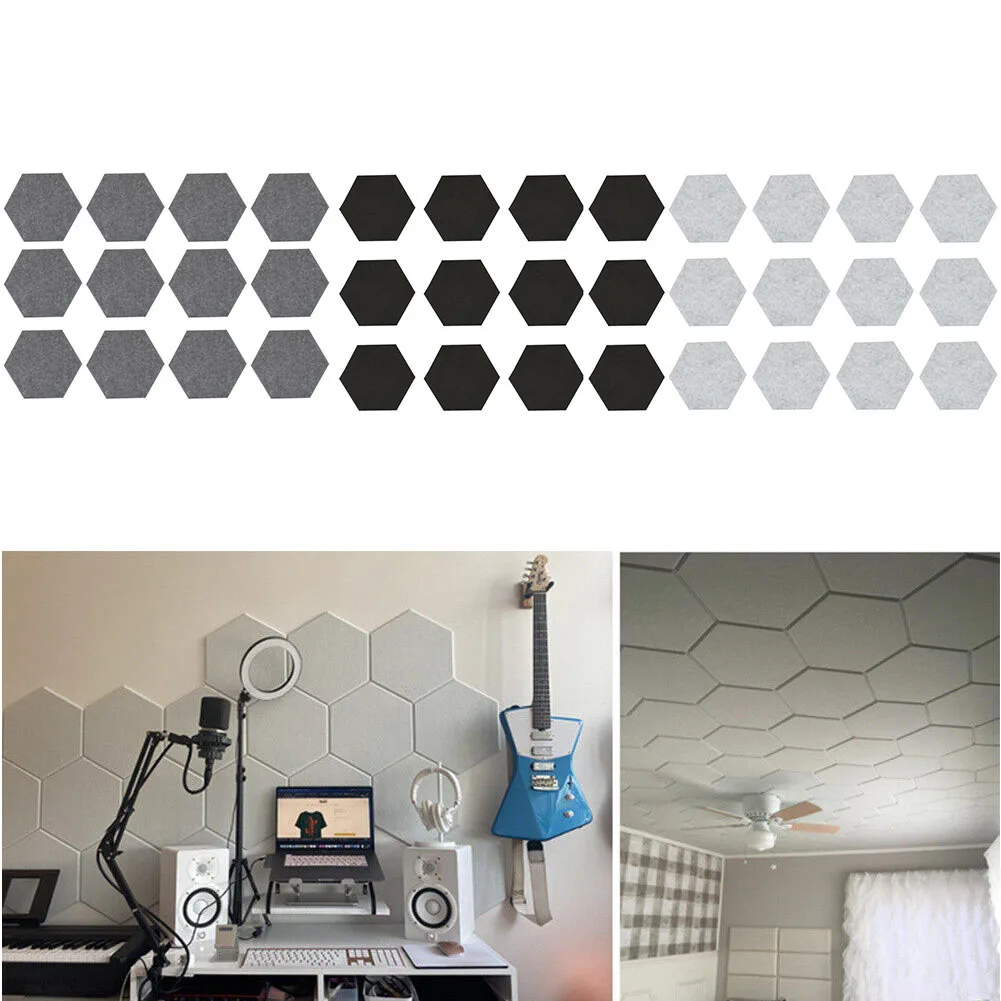 

12PCS Hexagon Polyester Soundproofing Wall Panels Sound Absorbing Proofing Insulation Foam For Home Recording Studio Acoustic