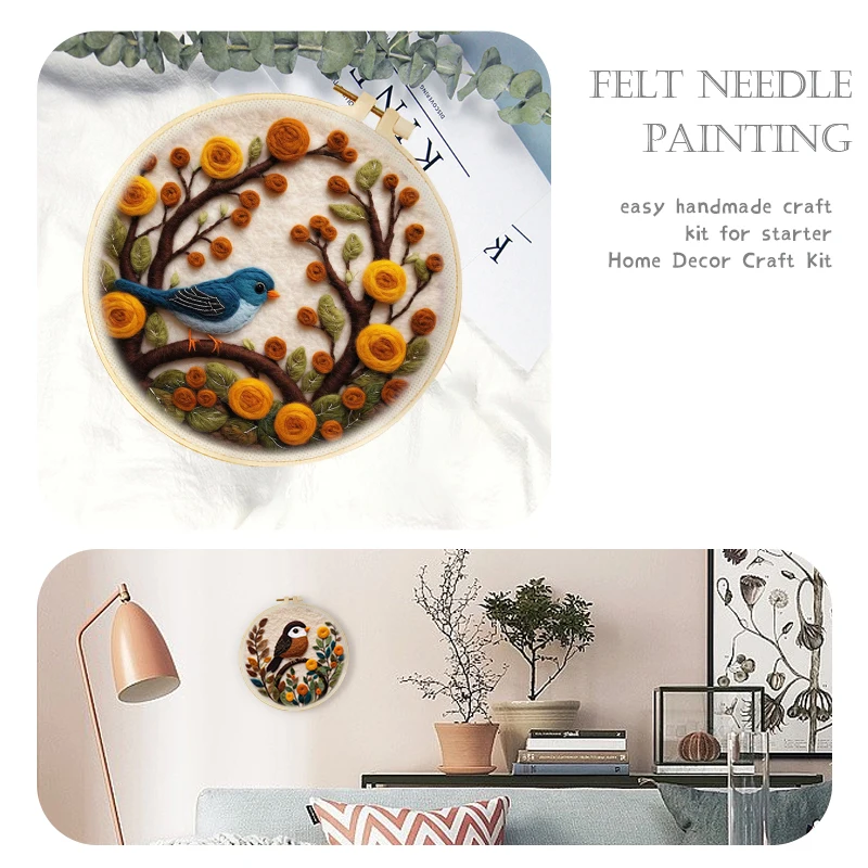 GATYZTORY 20x20cm Wool Felt Painting Embroidery Bird Animal Kit DIY Wool Needle Felt Picture Kit Creative Gift Home Decor