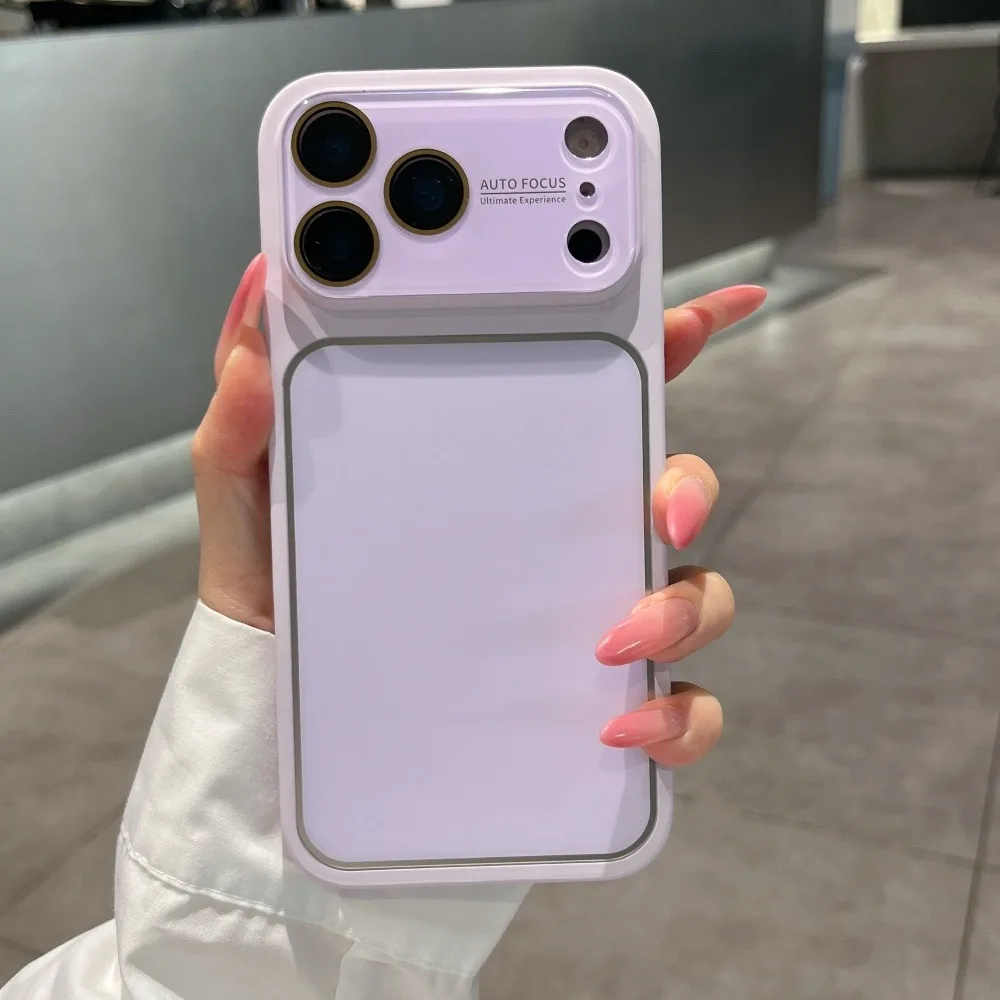 Luxury Candy Color Crystal Silver Border Phone Case with Large Window and Glass Lens Film
