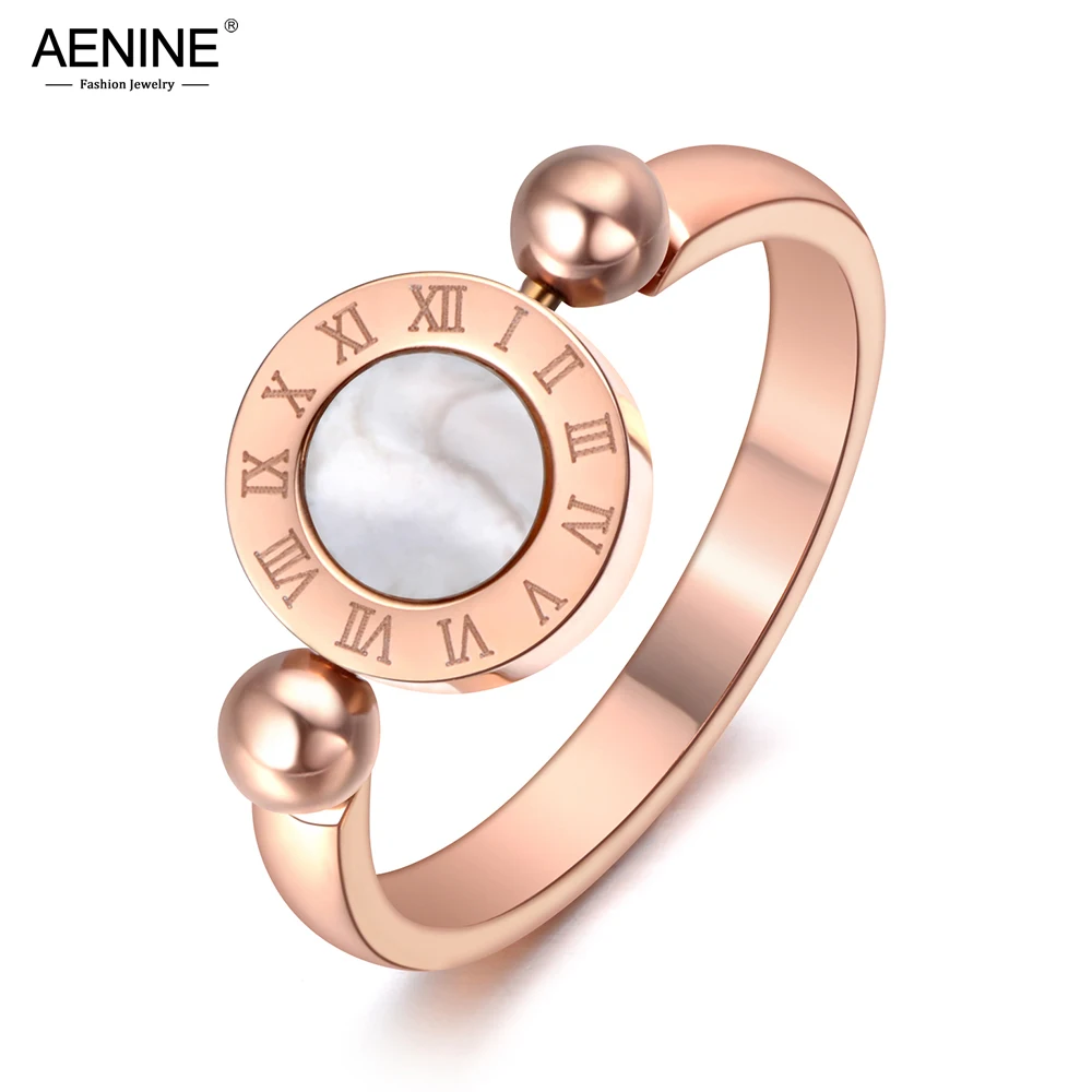 Wedding Rings Women Titanium Stainless Steel Rotatable White/Black Shell Roman Numeral
