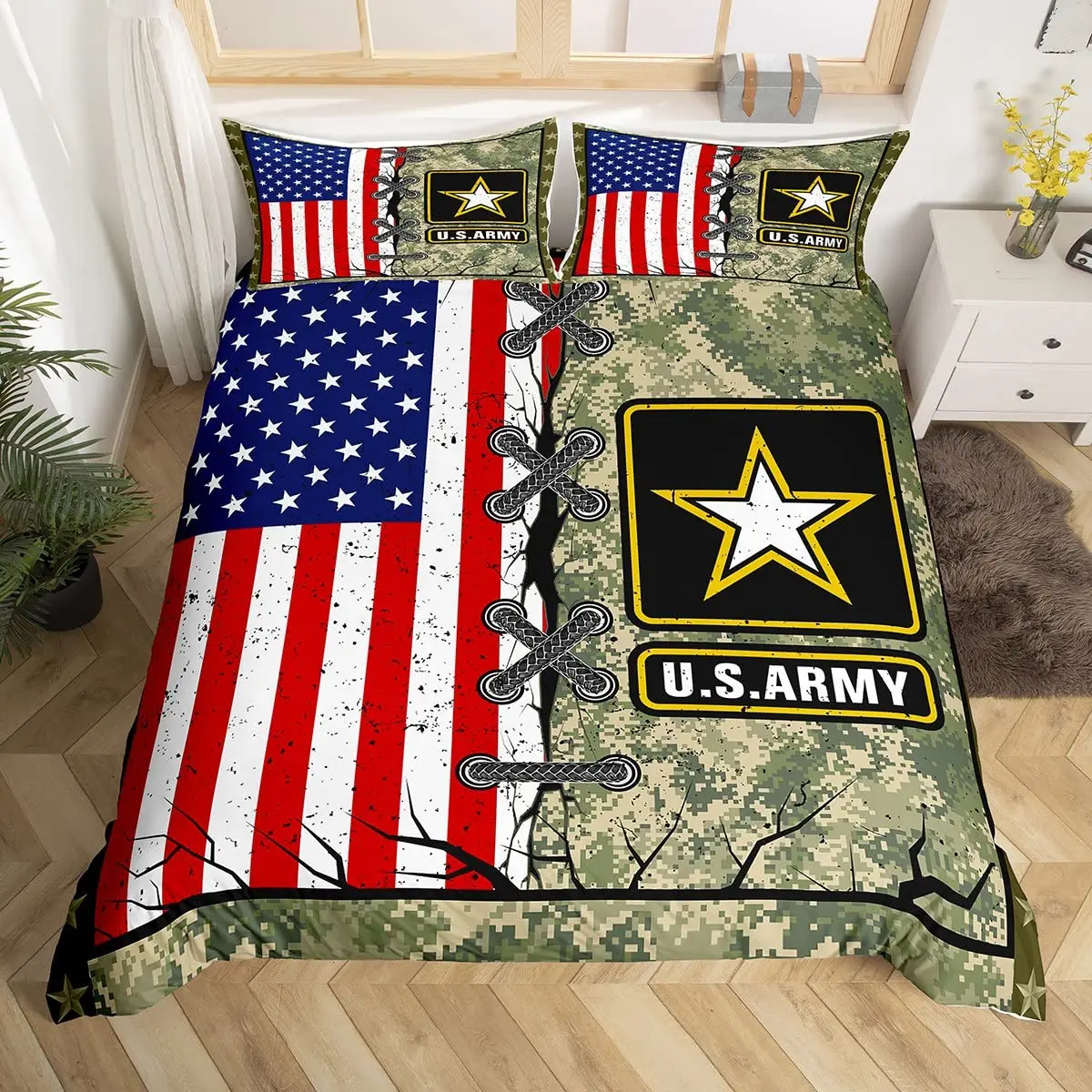 

American Flag and Fire Truck Duvet Cover Set Twin Comforter Cover with Pillowcase Bedclothes USA Flag Fire Polyester Qulit Cover