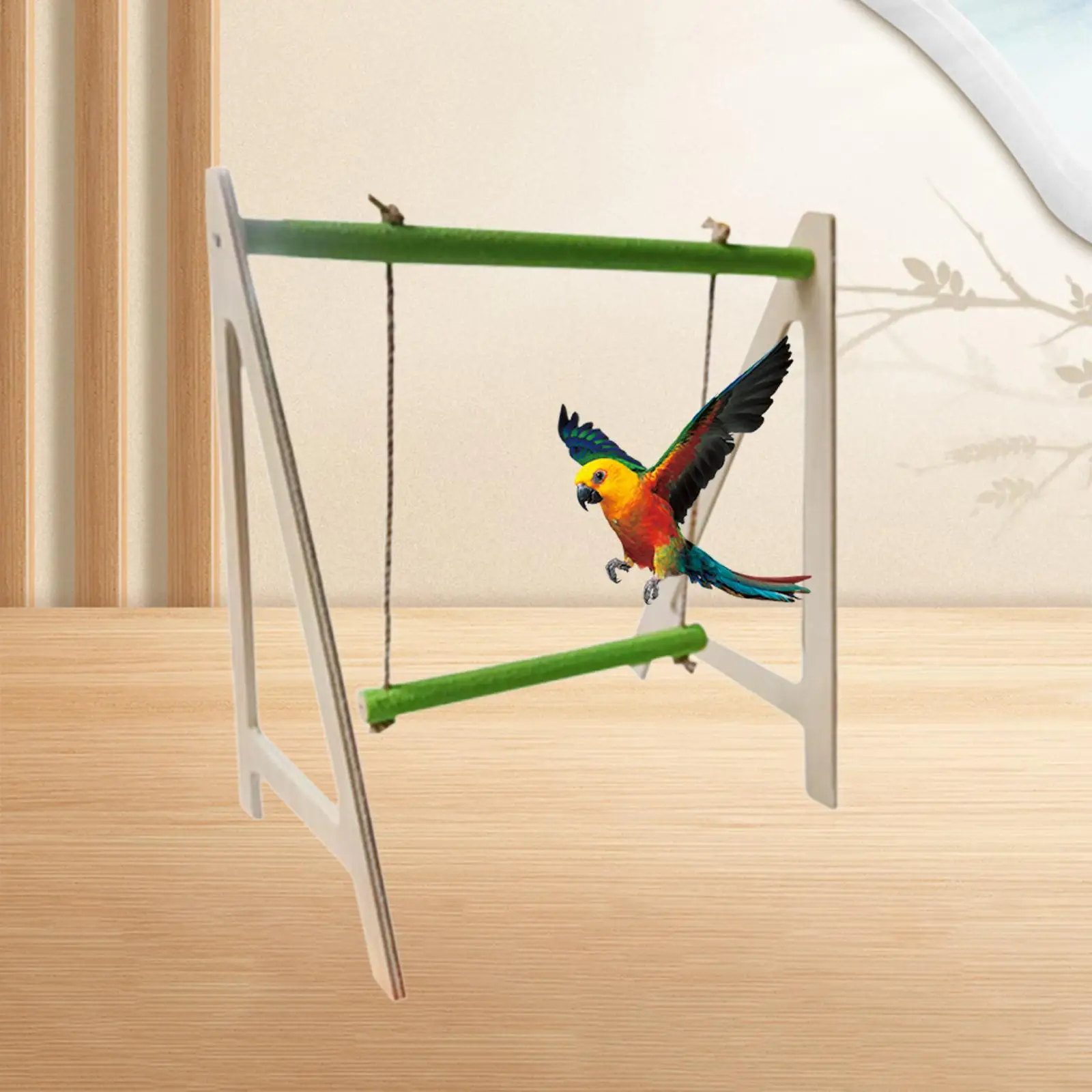 Bird Parrot Hammock Perch Rest and Play Parrot Play Stand Wooden Parrot Chewing Toy for Budgies Cockatoo Conure Parakeet