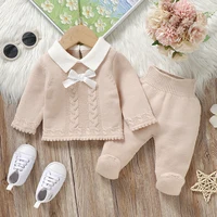 Baby Girl Solid Color Sets Autumn Winter Turtle Neck Long Sleeve Sweater Jumpers+Trousers Clothes Outfits 0-9M Toddler Tracksuit