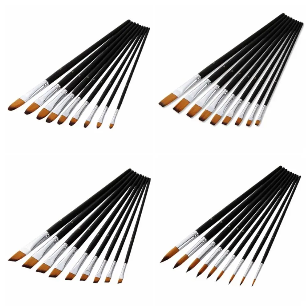 

9Pcs/set Wooden Handle Painting Brushes Kits Nylon Hair Professional Acrylic Oil Brushes 4 Style Easy To Hold Watercolor Brushes