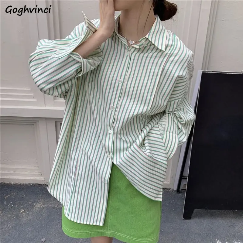 

Зеленые полосатые женские винтажные летние модные корейские женские повседневные универсальные простые удобные милые Солнцезащитные рубашки с длинным рукавом