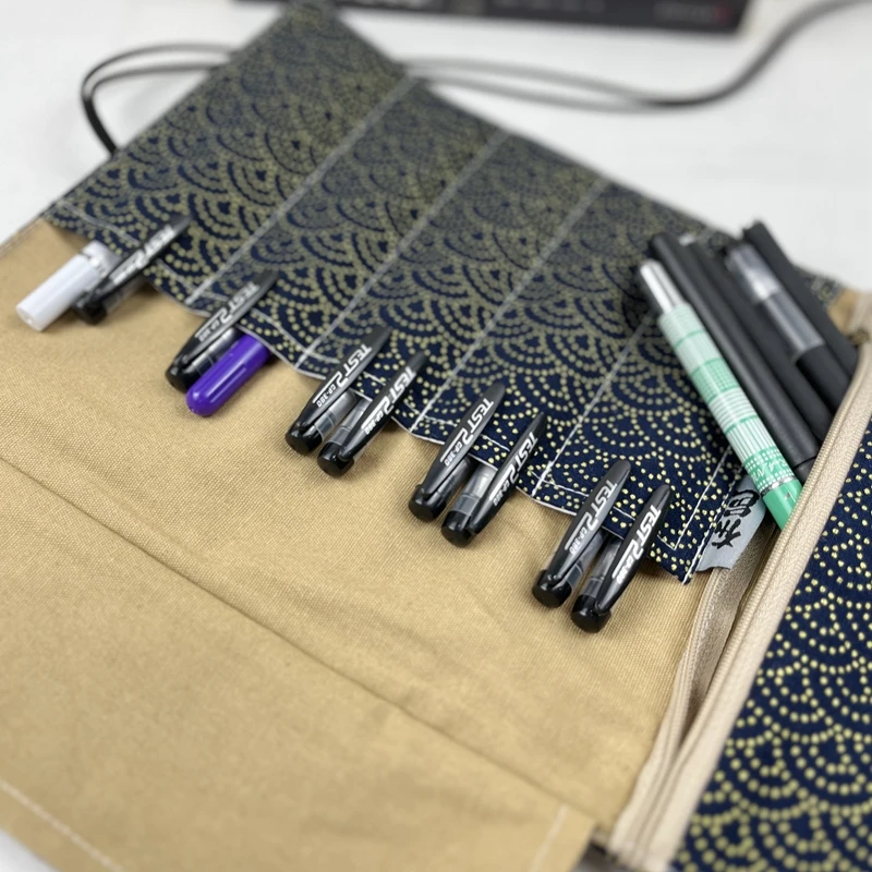 레트로 펜 커튼 대용량 펜 가방 문구 보관 가방 펜 가방 휴대용 블루 골드 골판지 롤링 커튼