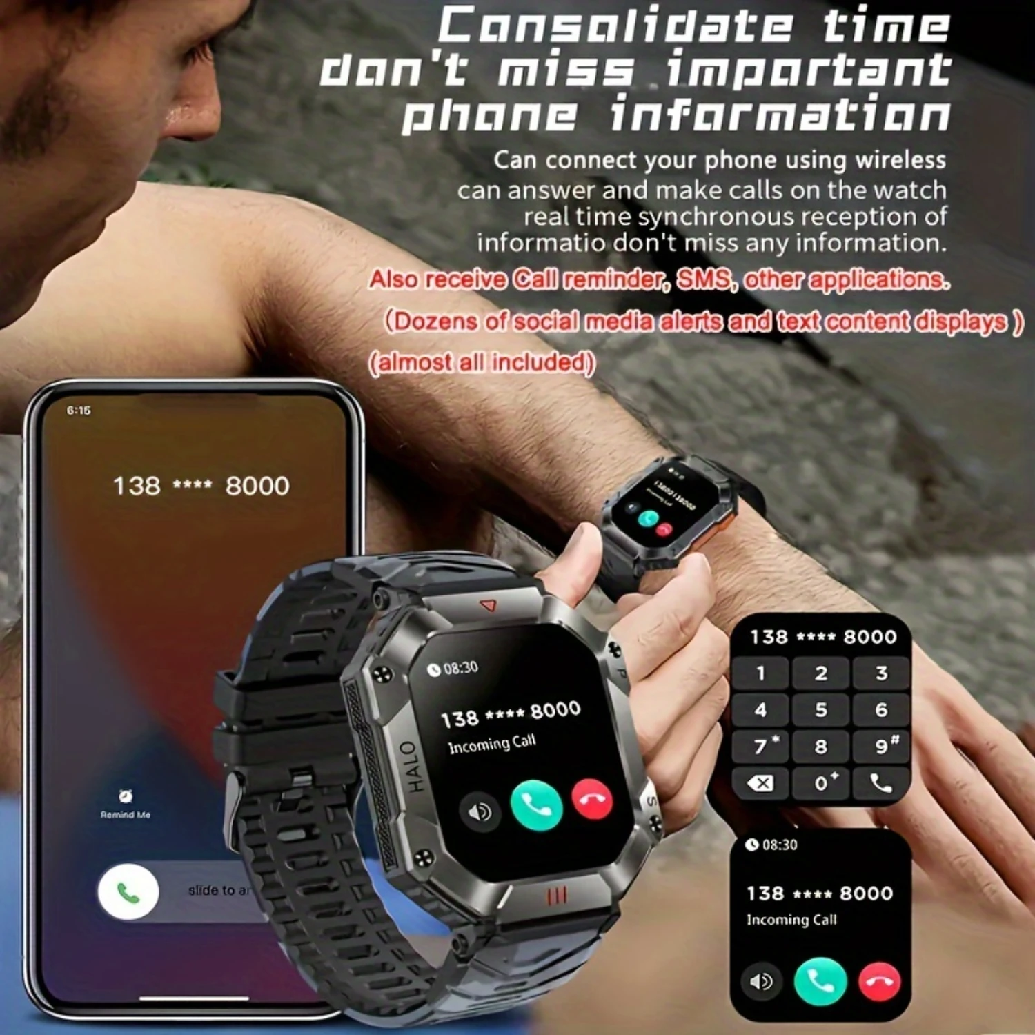 Smart Watch, Fitness Watches With Wireless Calls, Compass, Barometer, Altimeter, GPS Trajectory, Smartwatch For Men Women
