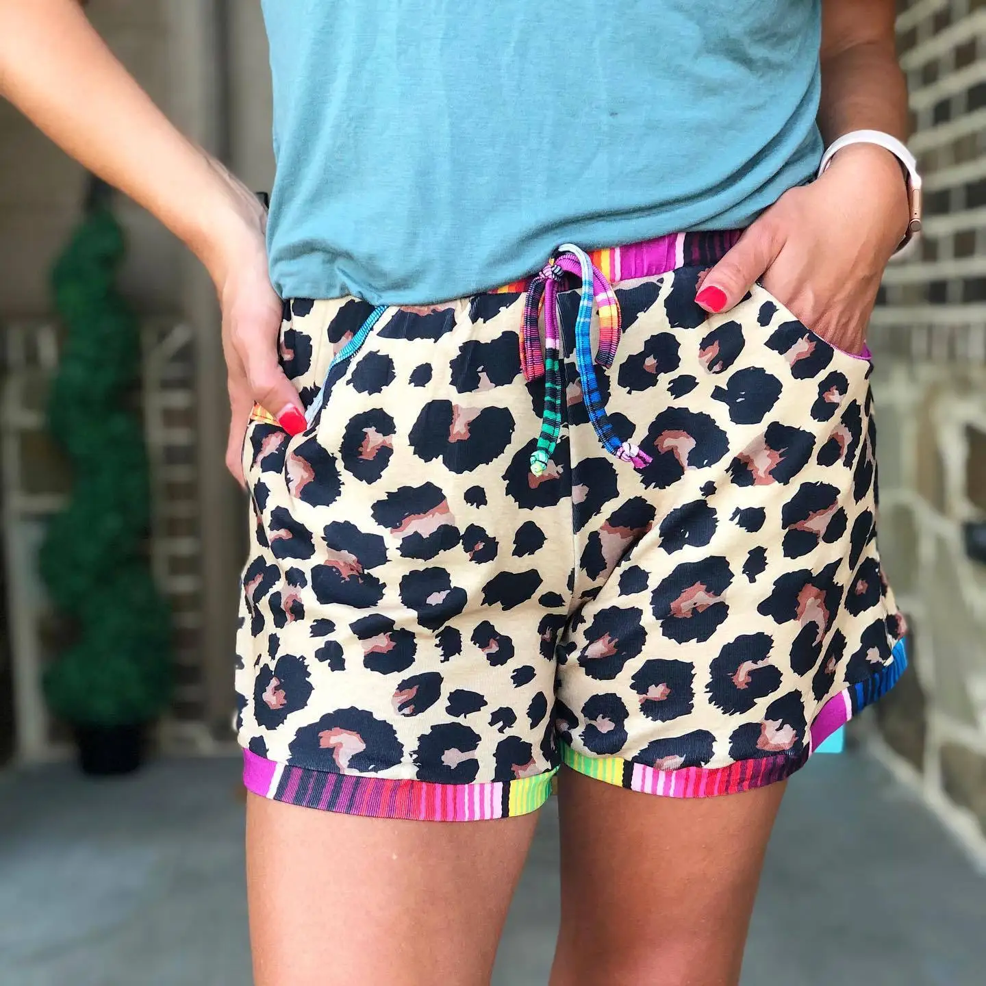 Summer Women's 3-minute Shorts Leopard-print Splicing Sports Casual Independent Station Shorts Women Korean Reviews Clothes