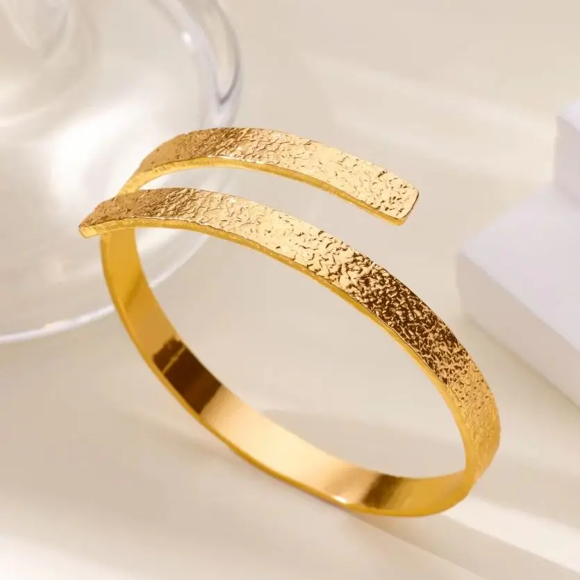 Bangle Textured for Women Gold Stainless Steel