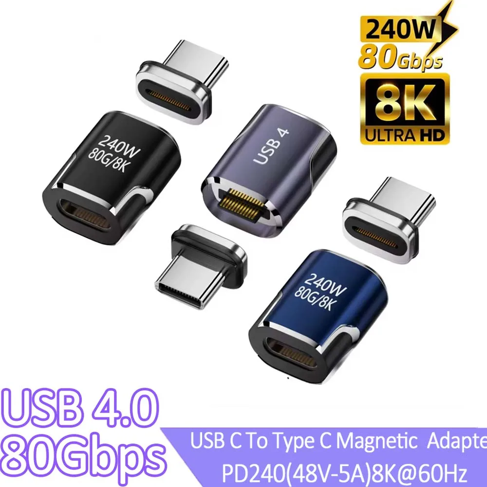 Magnetic USB-C to USB-C 240W Fast Charging Adapter with 8K Support