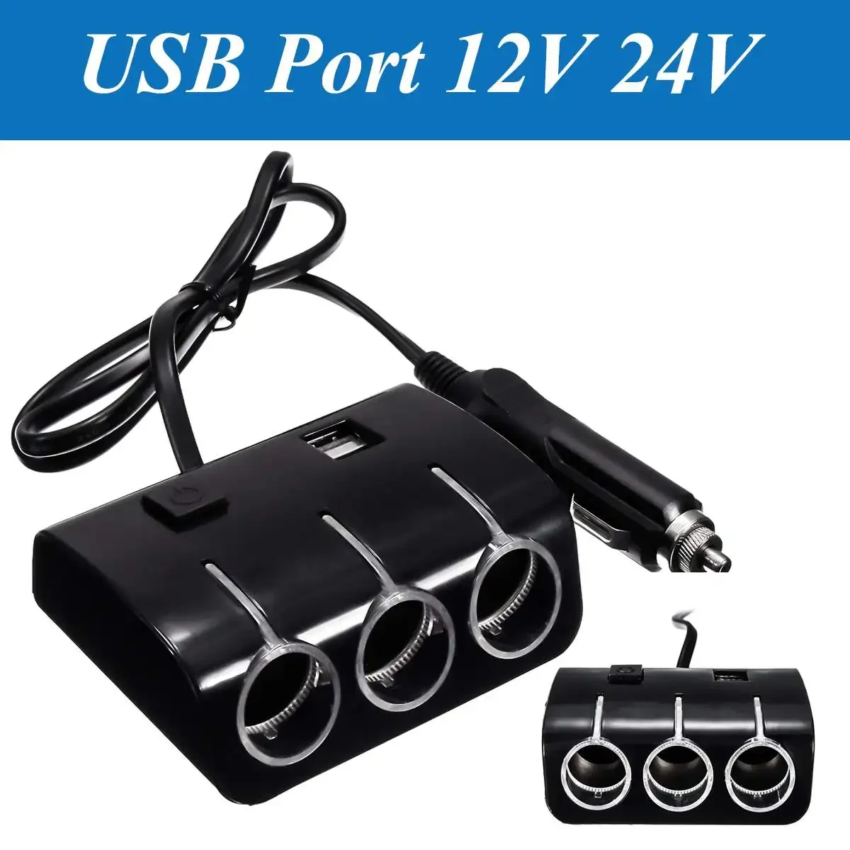 

3 Sockets 120W Car Autos Cigarette Lighter Splitter 2 Usb Ports Charger Adapter With Switch Car Accessory 12V 24V
