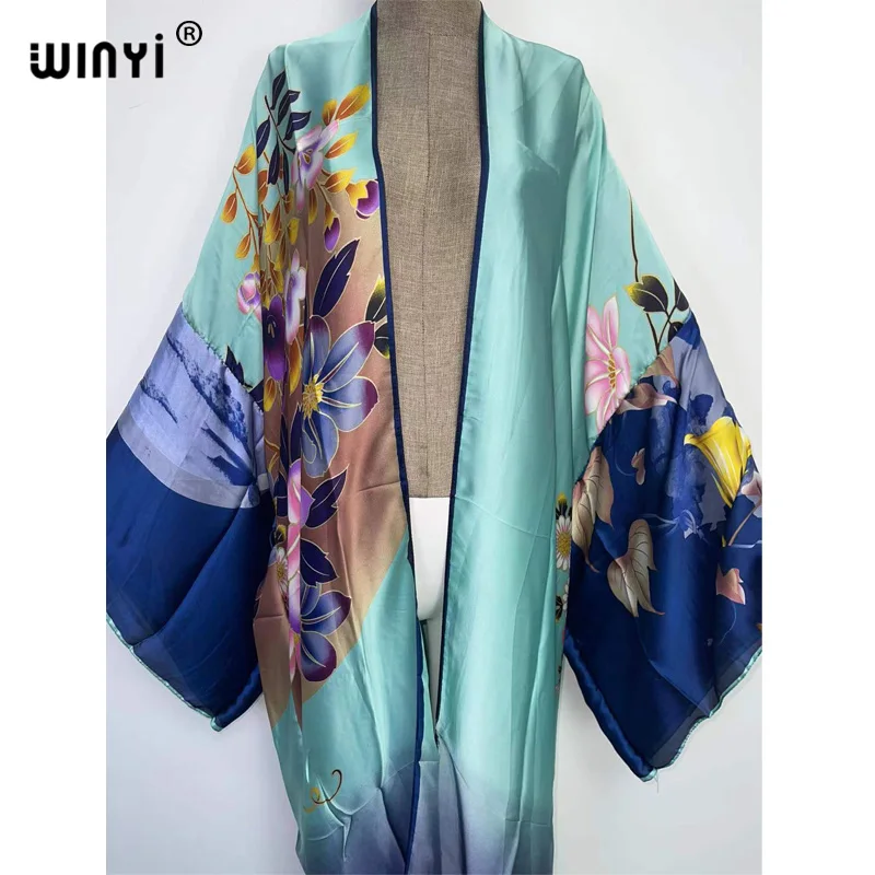 2022 WINYI Europe kimono Women Cardigan stitch kaftan Cocktail sexcy Boho Beach Cover up Robe African Holiday long Sleeve Robe