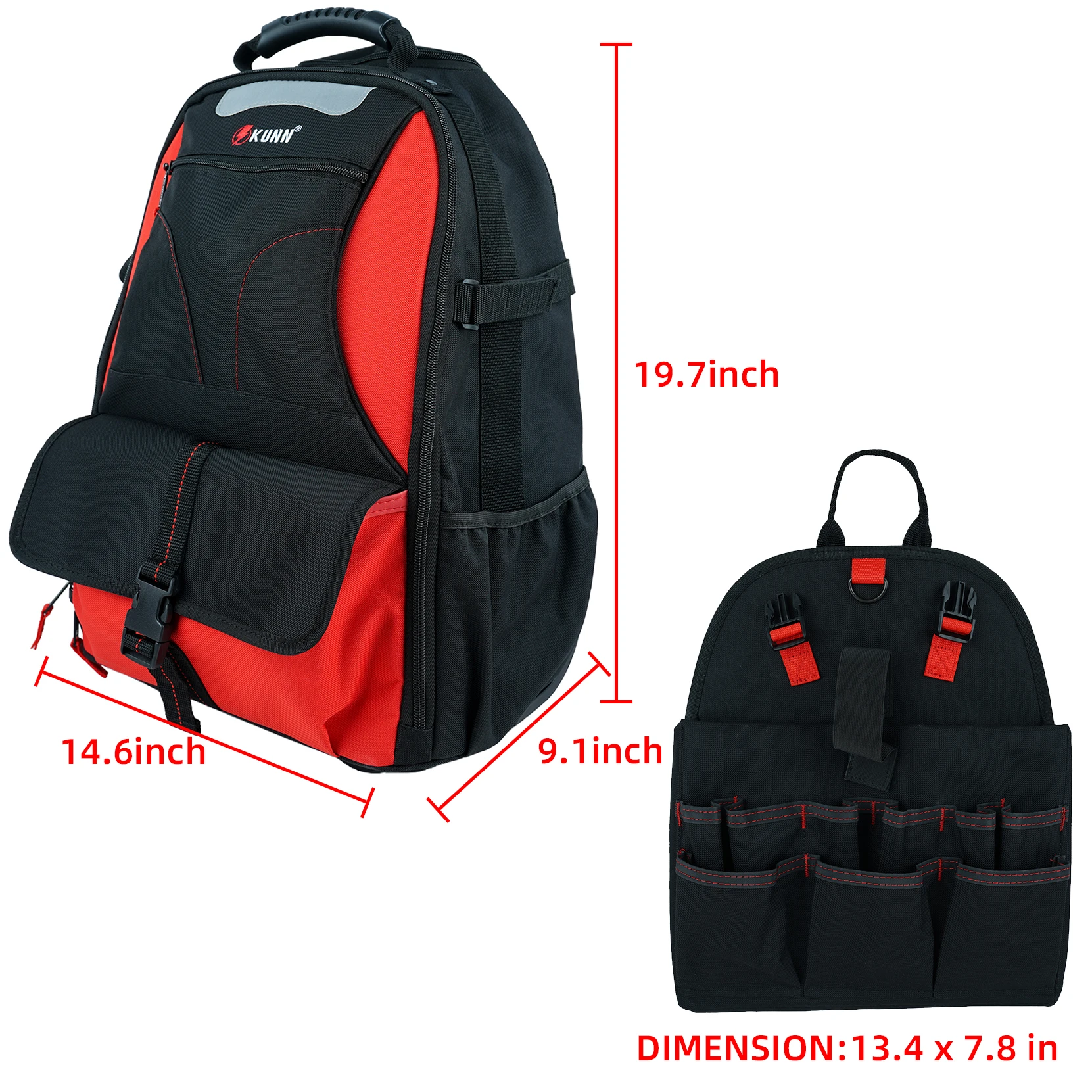 KUNN Rolling Tool Backpack,Heavy Duty 37-Pocket Tool Bag with Wheels for Electrician,Technician and HVAC