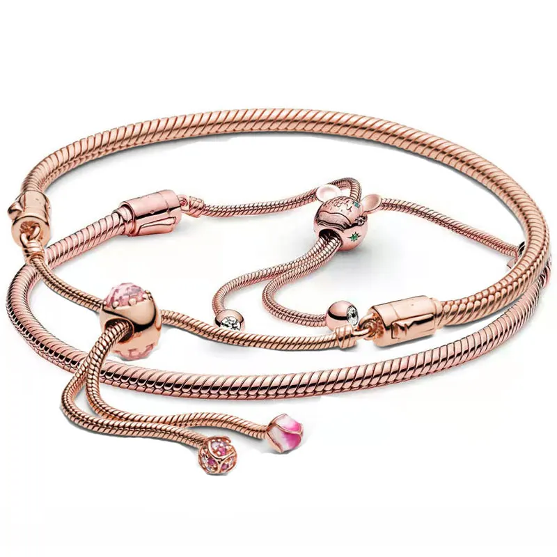 

Браслет из серебра 925 пробы с регулируемым кристаллом и цветком персика