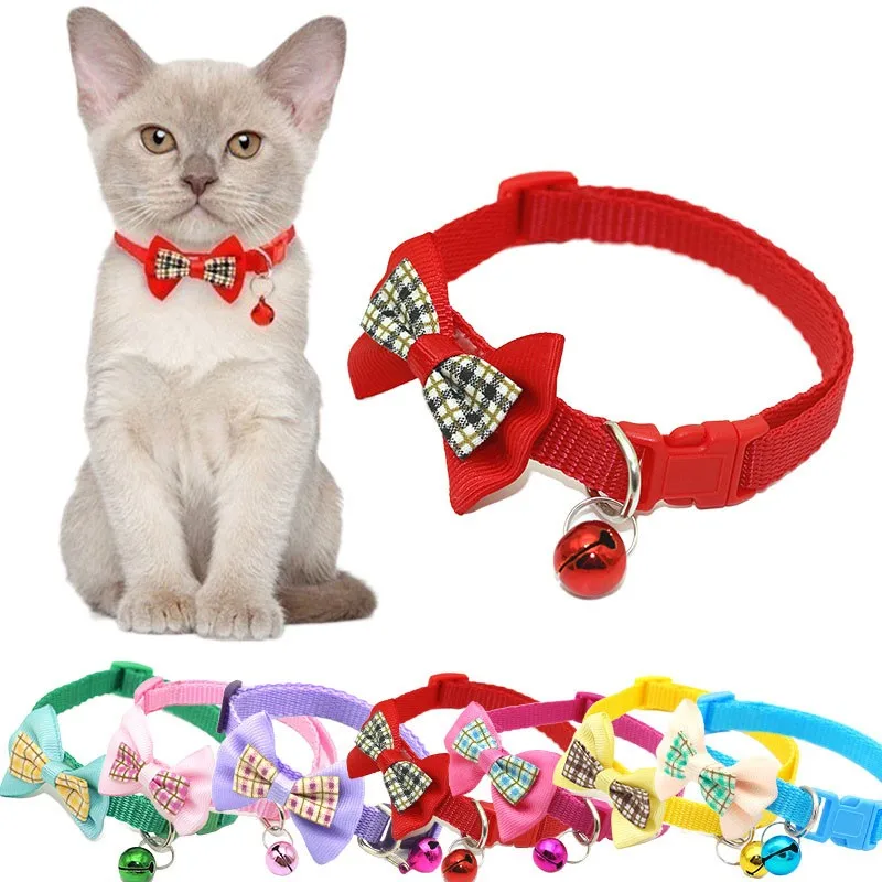 CuteCatCollarWithBellPetCollarPendantAdjustableBowTie