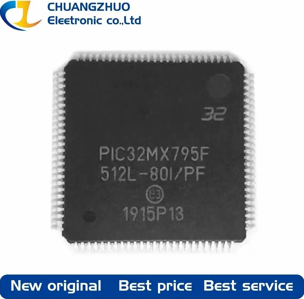 

1Pcs New original PIC32MX795F512L-80I/PT 2.3V~3.6V 80MHz 85 Other series 512KB TQFP-100(12x12) Microcontroller Units