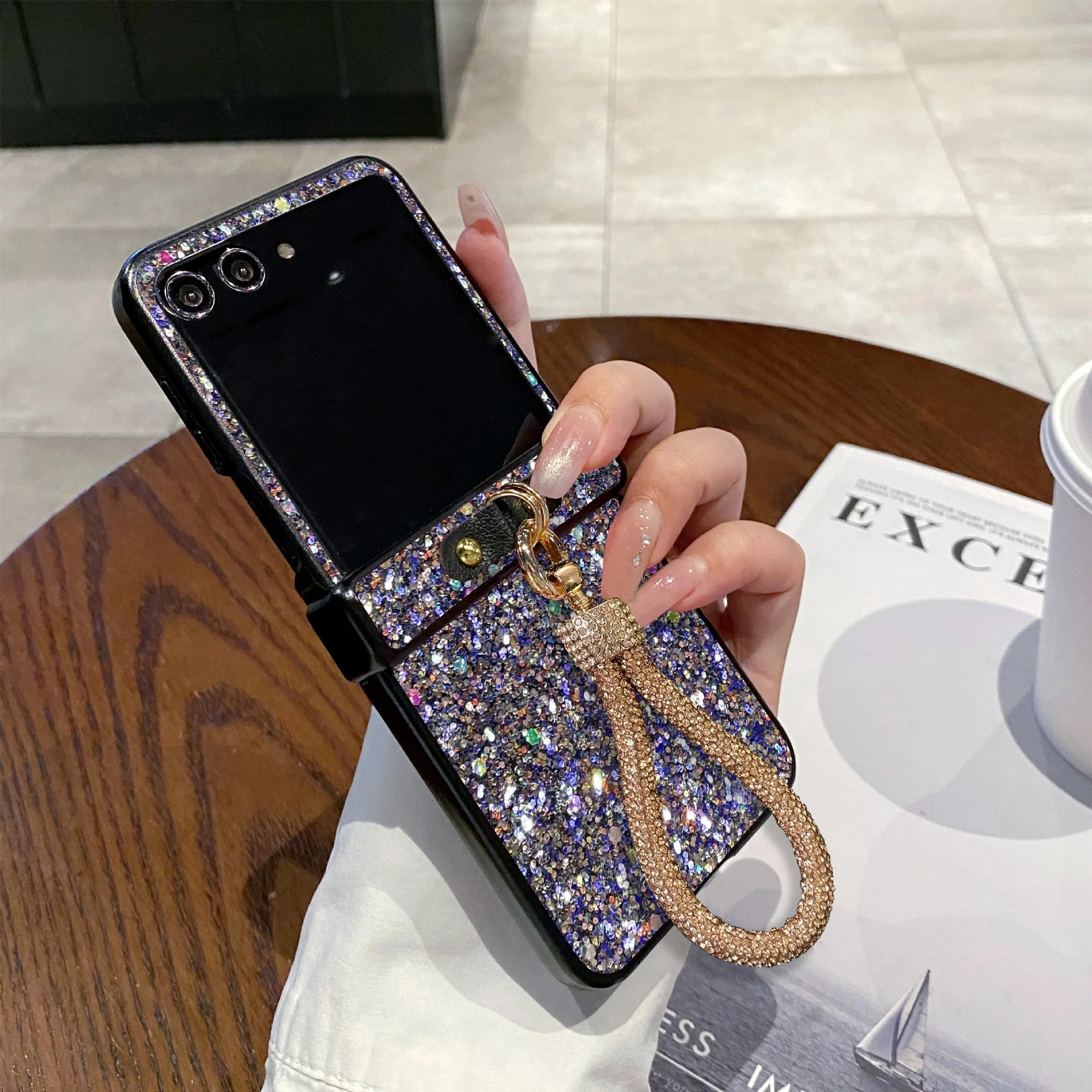 Luxury Artificial Diamond Plated Strap Lanyard Phone Case - Korean Style Cover