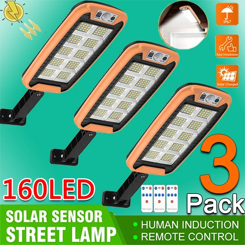 1/2/3PCS Solar Street Lights Outdoor 160LED Waterproof PIR Motion Sensor 3 Modes Wall Lamps with Remote Control for Garden Patio solar candle light candle chandelier with clip hanging outdoor landscape light for umbrella beach garden lawn lawn patio on the