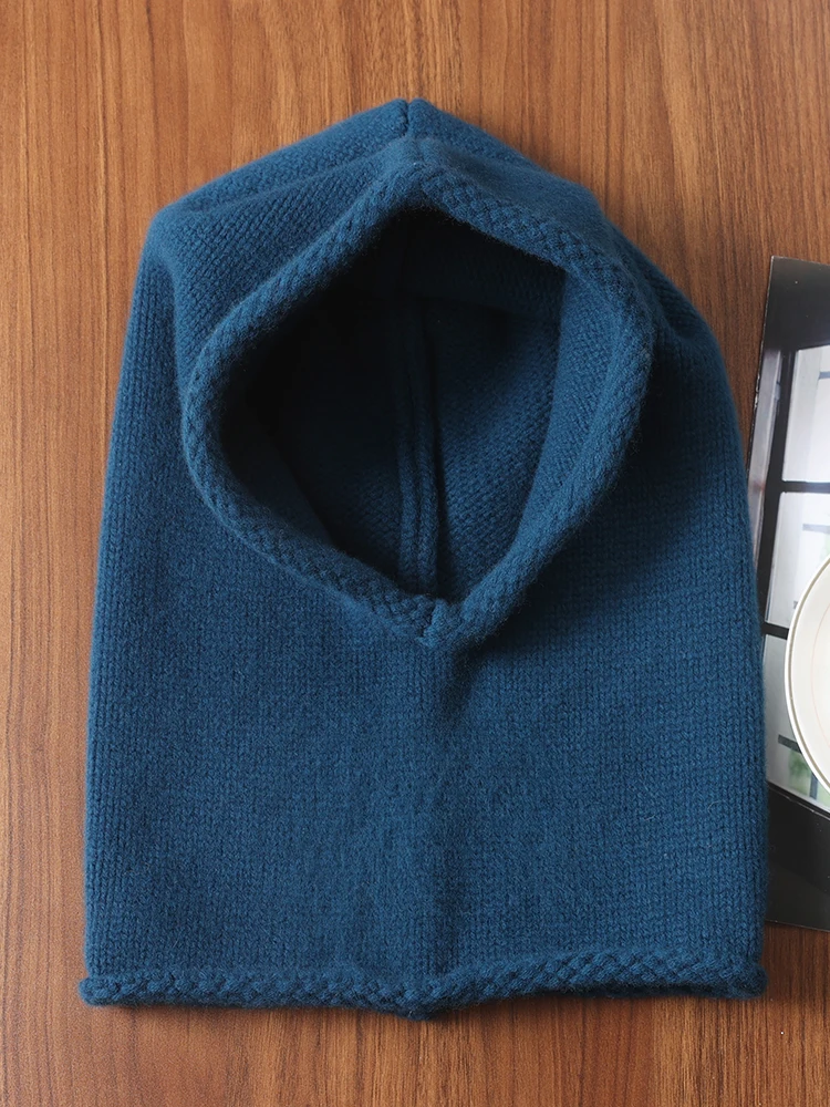 100 % reine Wolle mit Kapuze, Schal, Mütze für Damen, Winter, weich, warm, dick, Wollmützen, gefälschter Kragen, Hals, Gesicht, Ohr, warm, SKi-Kappe, Sturmhaube – Detail 6