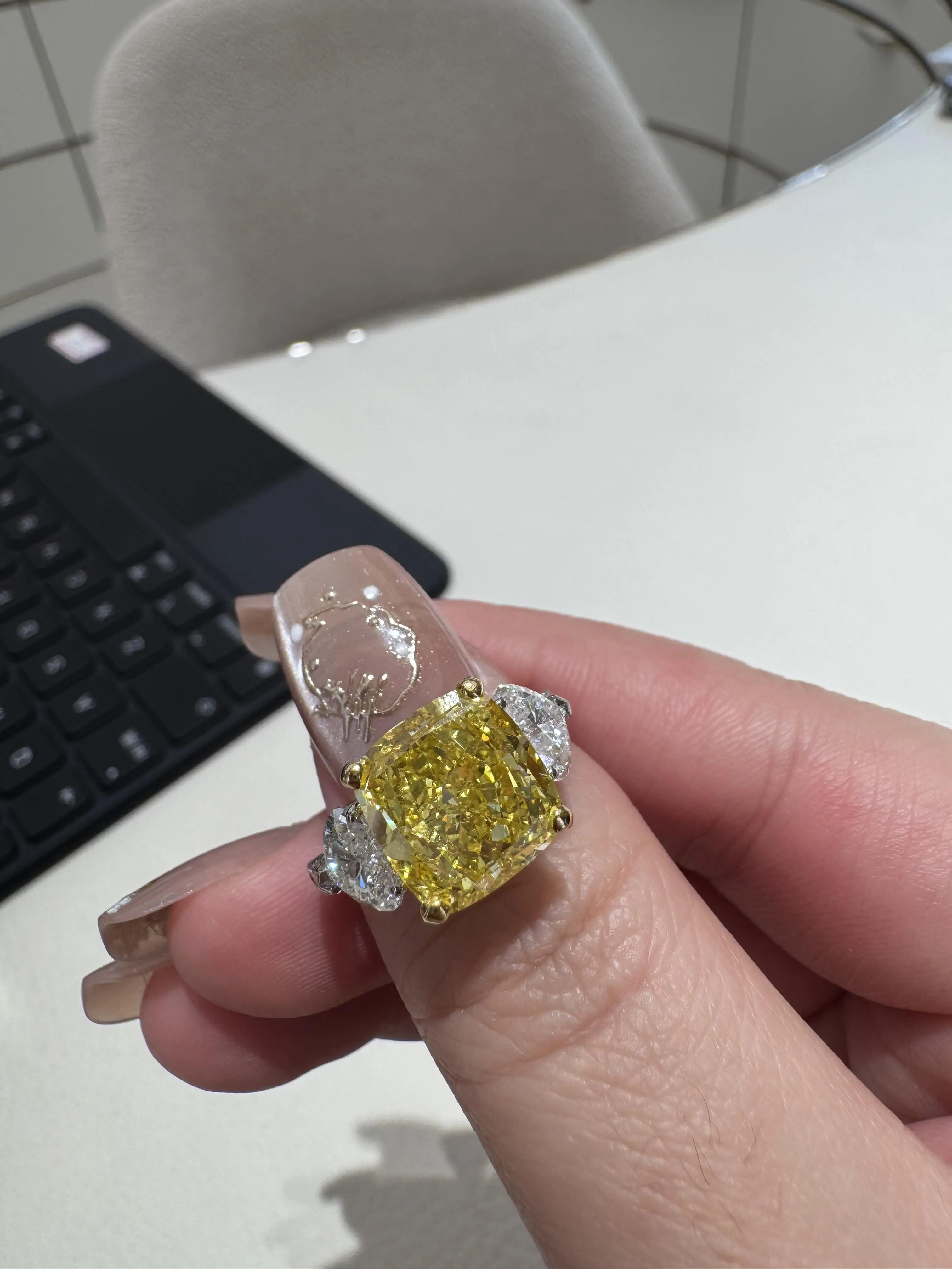 14K Gold Solid Real 5ct Radiant Cut Three-Stone Diamond Ring, Lab-Grown Diamonds (CVD/HPHT), Custom-Made Wholesale Wedding Rings 6