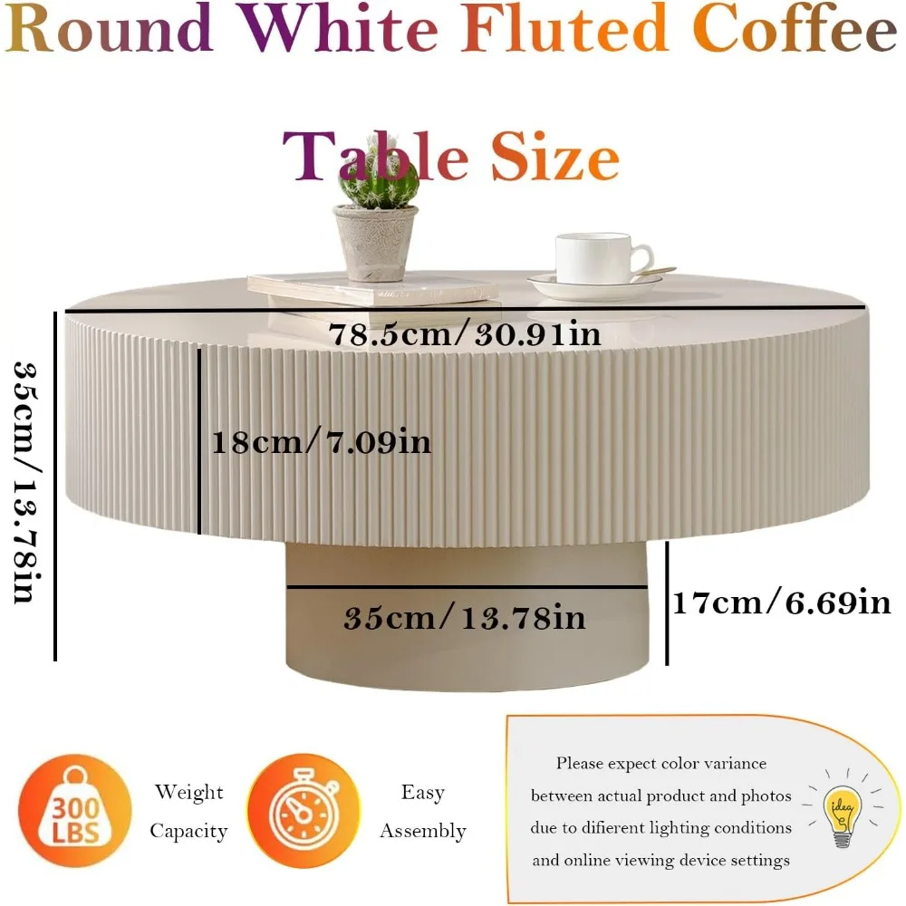 Modern Fluted Drum Coffee Table with Handcraft Embossed Edge Design & Stable & Sturdy Pedestal 2