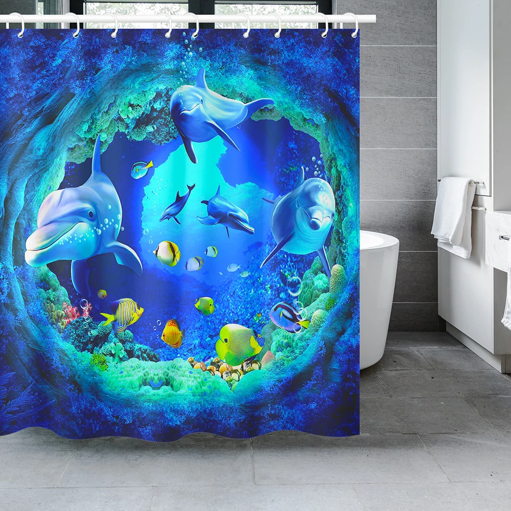 Tenda Doccia In Tessuto Impermeabile Con Tartarughe Marine E Polpo | 183x200 Cm | Zussun Design Blu Oceano Con Ganci Inclusi