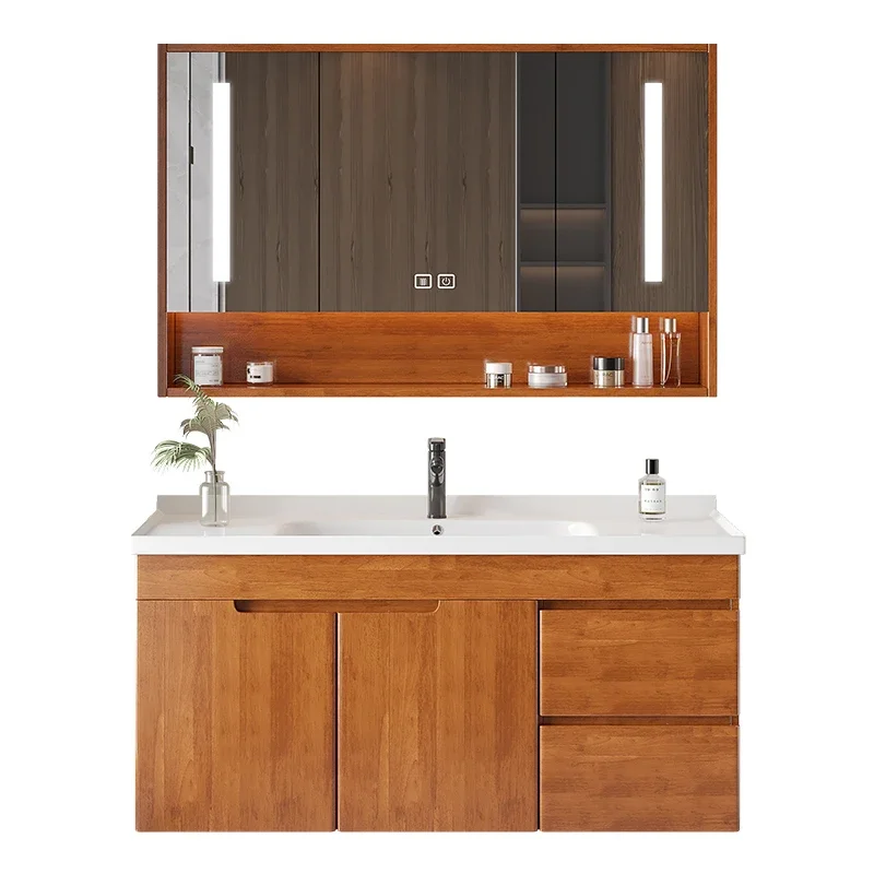 Oak bathroom cabinet combination modern simple ceramic integrated basin toilet washstand