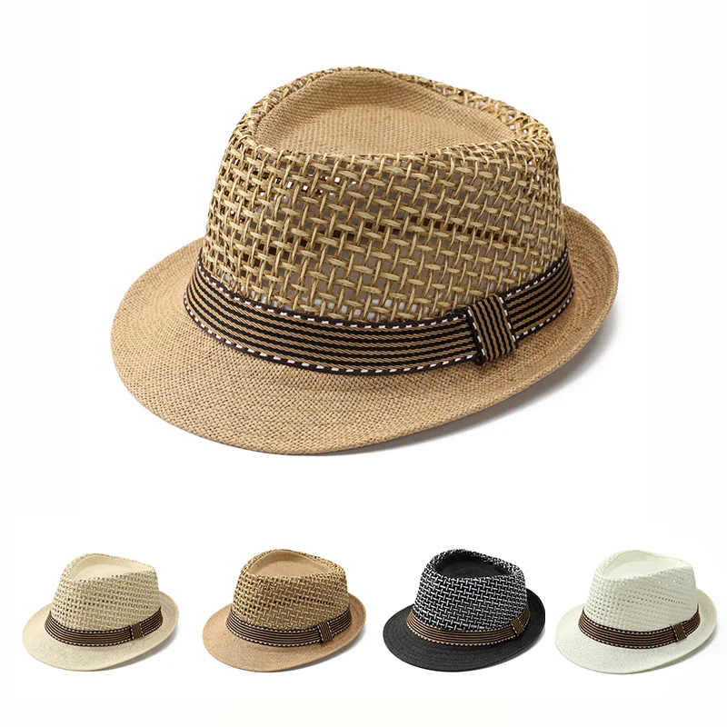 Hollow Out Breathable Straw Hat Classic Wide Brim Jazz Fedora